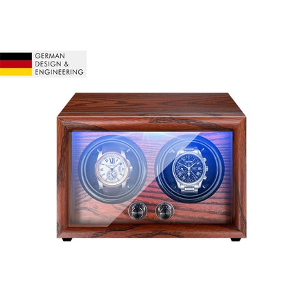 Double watch winder in solid wood