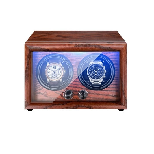 Double watch winder in solid wood