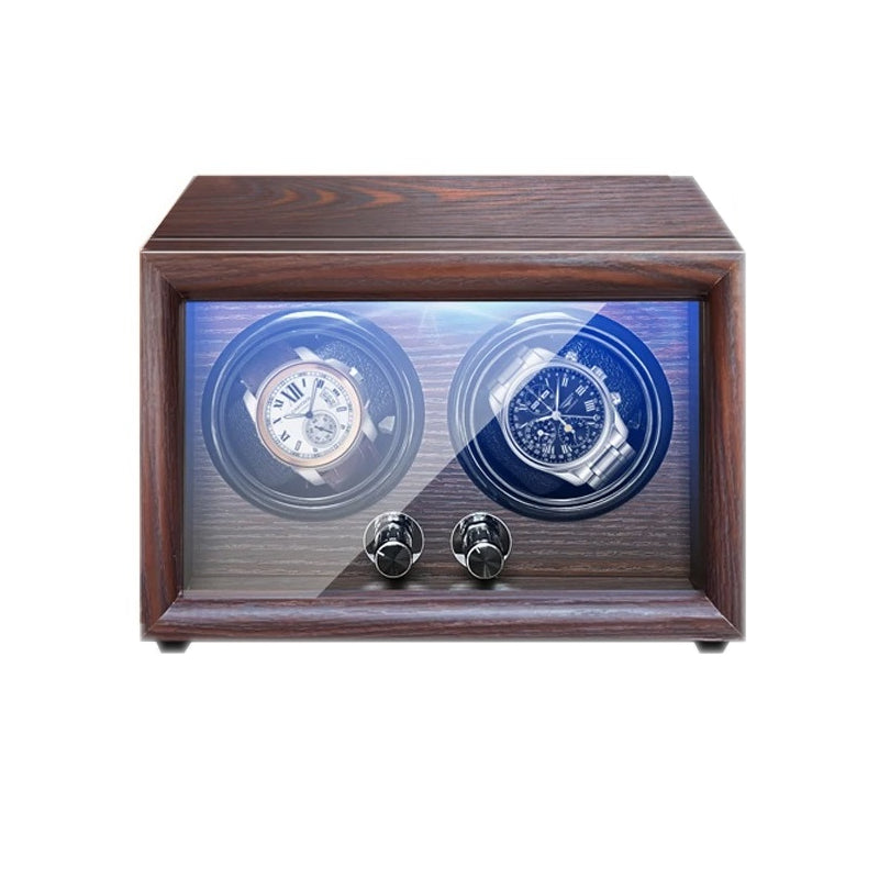 Double watch winder in solid wood